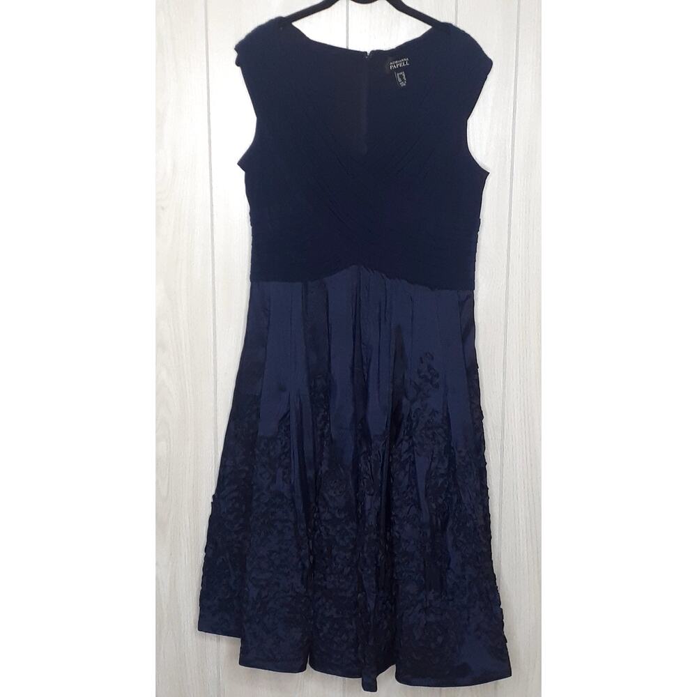 Adrianna Papell Navy Sleeveless Dress Size 14 Stretchy Bodice
